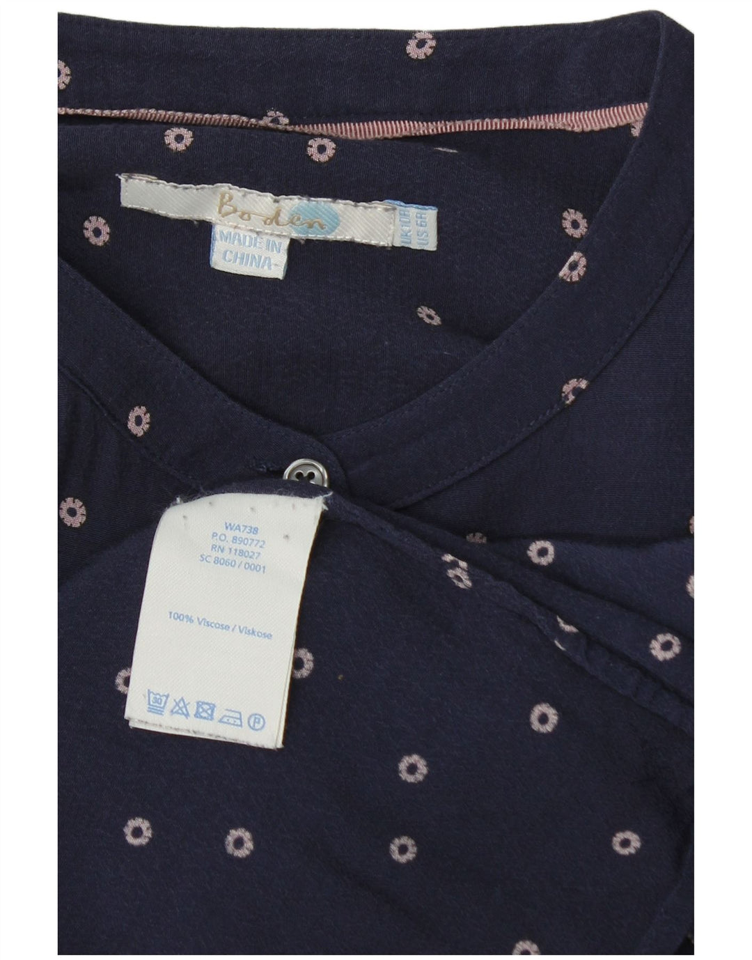 Chemise Boden Femme Chemisier UK 10 Small Bleu Marine Pois Viscose