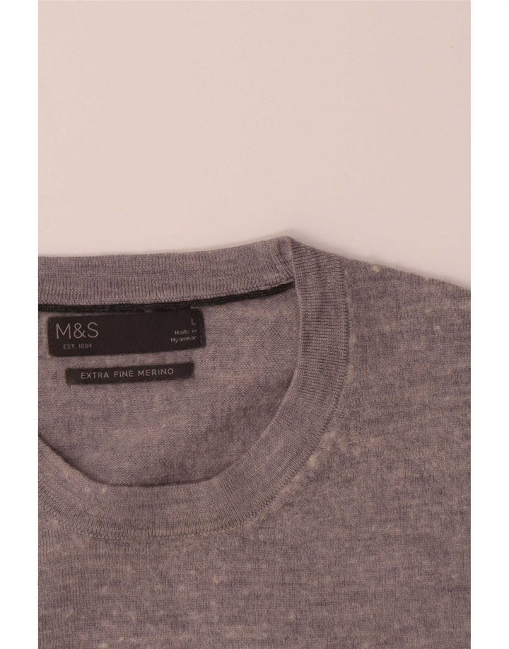 Marks & Spencer Pull à col rond pour homme en laine mérinos grise
