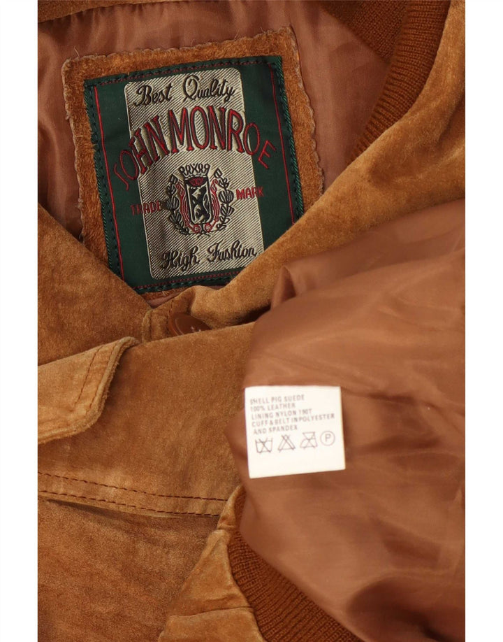 John Monroe Veste bomber en daim pour homme UK 40 Grand cuir marron