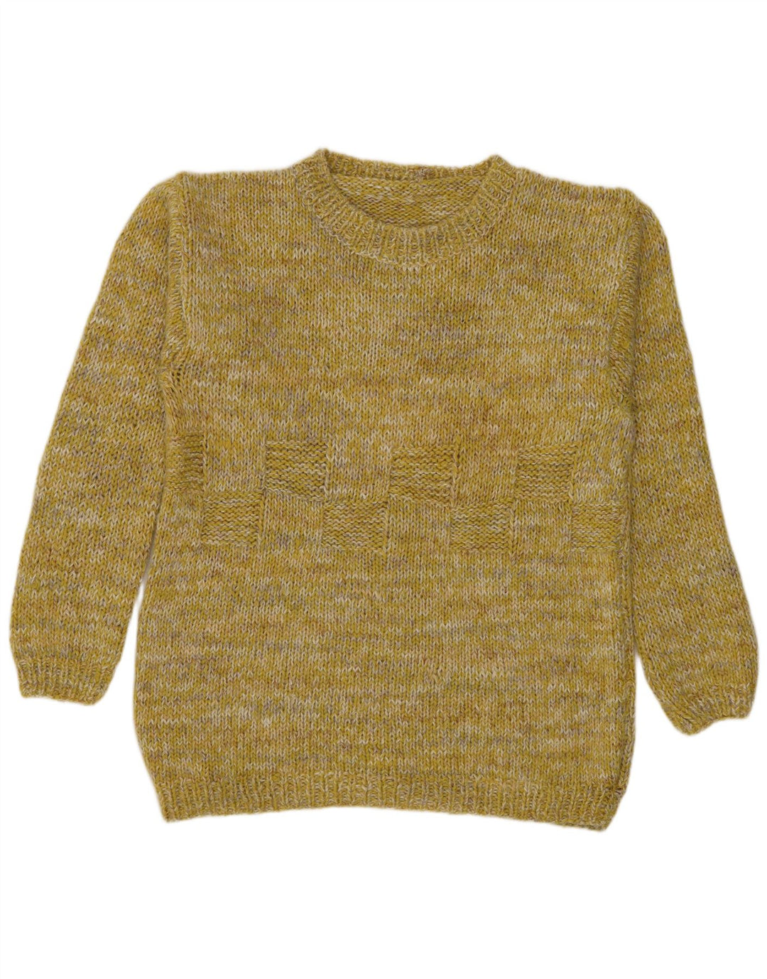 vintage Mens Boat Neck Jumper Pull Moyen Jaune Moucheté