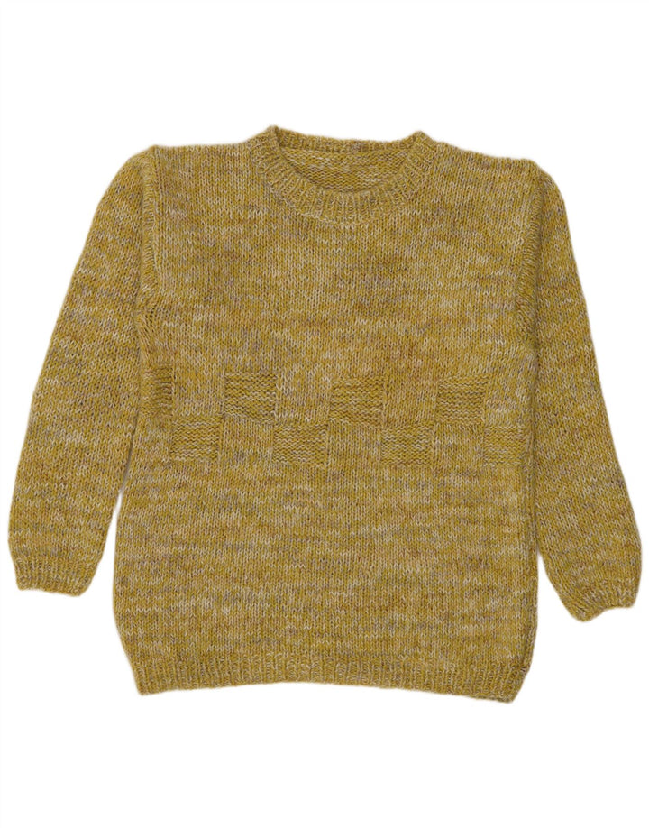 vintage Mens Boat Neck Jumper Pull Moyen Jaune Moucheté