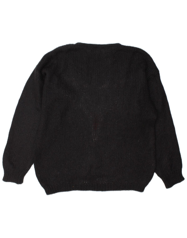 vintage Femmes Graphique Crew Neck Jumper Pull UK 18 XL Noir Mohair
