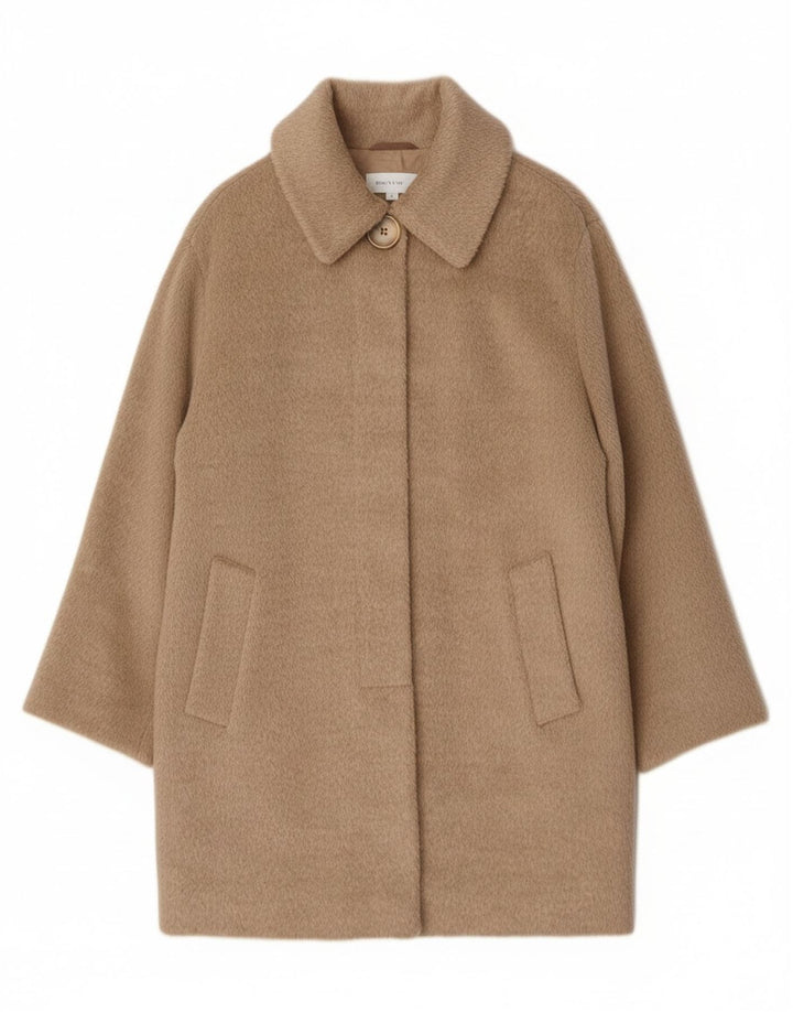 vintage Femme Manteau surdimensionné UK 12 Laine Beige Moyenne