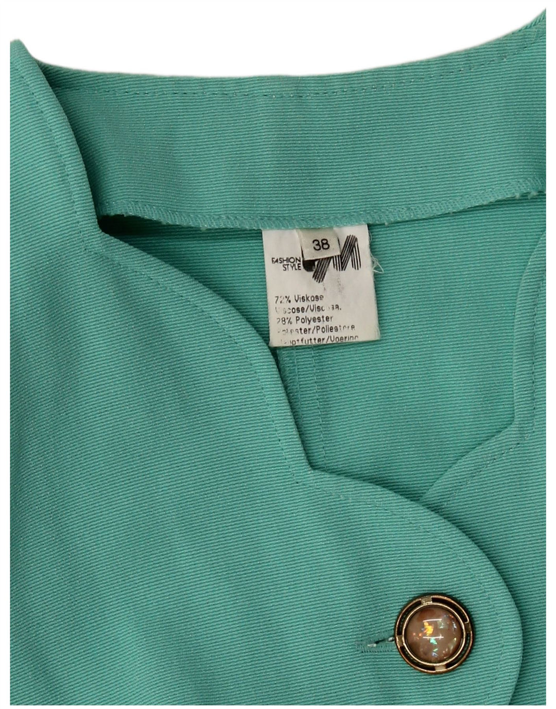 VINTAGE Veste Blazer 5 Boutons Femme EU 38 Viscose Turquoise Moyenne