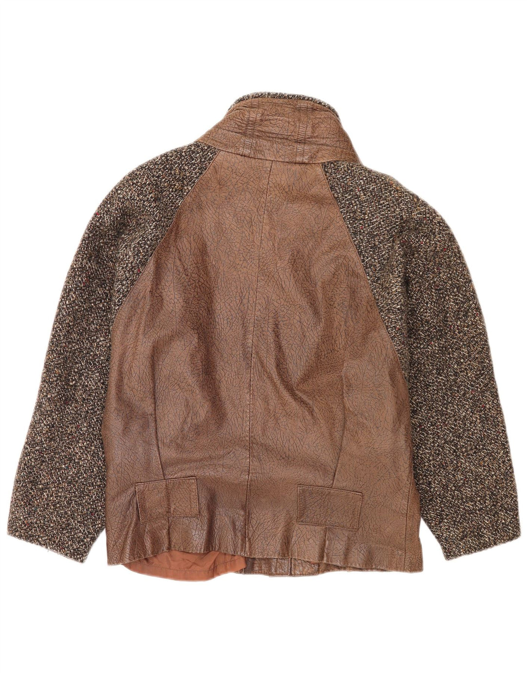 vintage Femmes Bomber Cuir UK 16 Grand Cuir Colorblock Marron