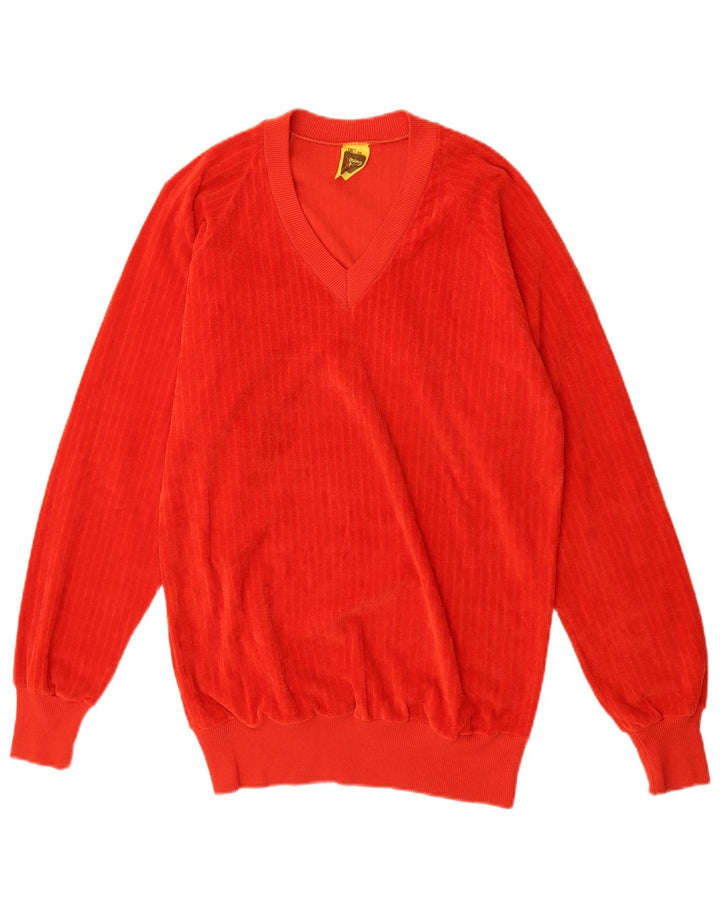VINTAGE Mens V-Neck Jumper Sweater XL Red Cotton