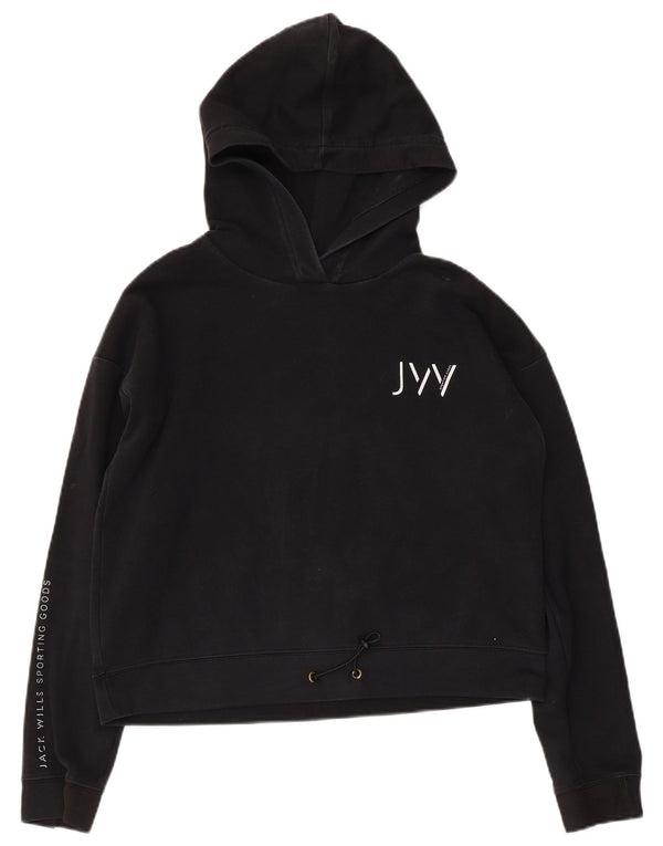 Jack Wills Pull à capuche surdimensionné graphique pour femme UK 10 Petit coton noir