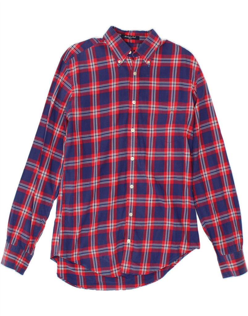 GANT Mens Burlington Twill Shirt Medium Navy Blue Check Cotton Vintage Gant and Second-Hand Gant from Messina Hembry 