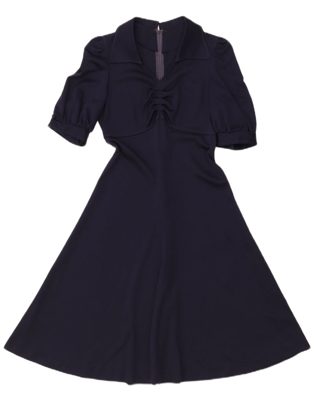 VINTAGE Robe A-Line Femme UK 8 Petit Bleu Marine Polyester