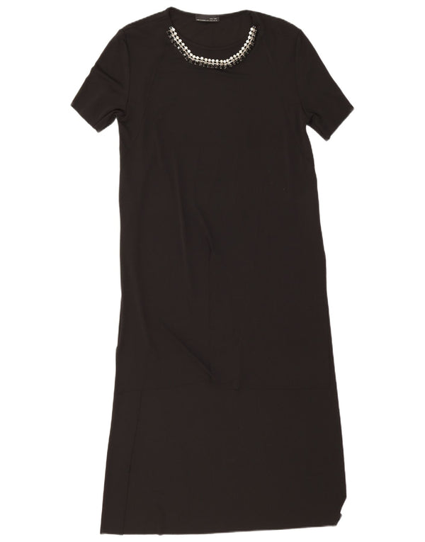 Zara Femme Maxi Robe UK 12 Moyen Noir Polyester