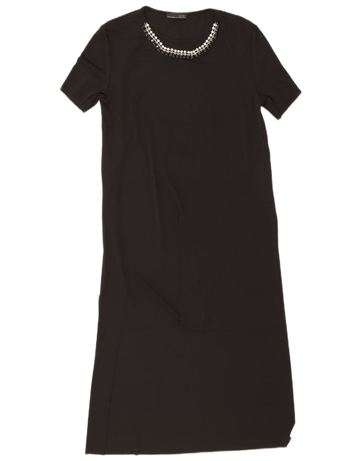 Zara Femme Maxi Robe UK 12 Moyen Noir Polyester
