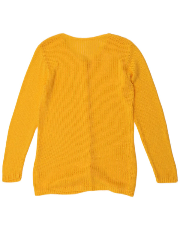 VINTAGE Pull Cardigan Femme UK 14 Jaune Moyen