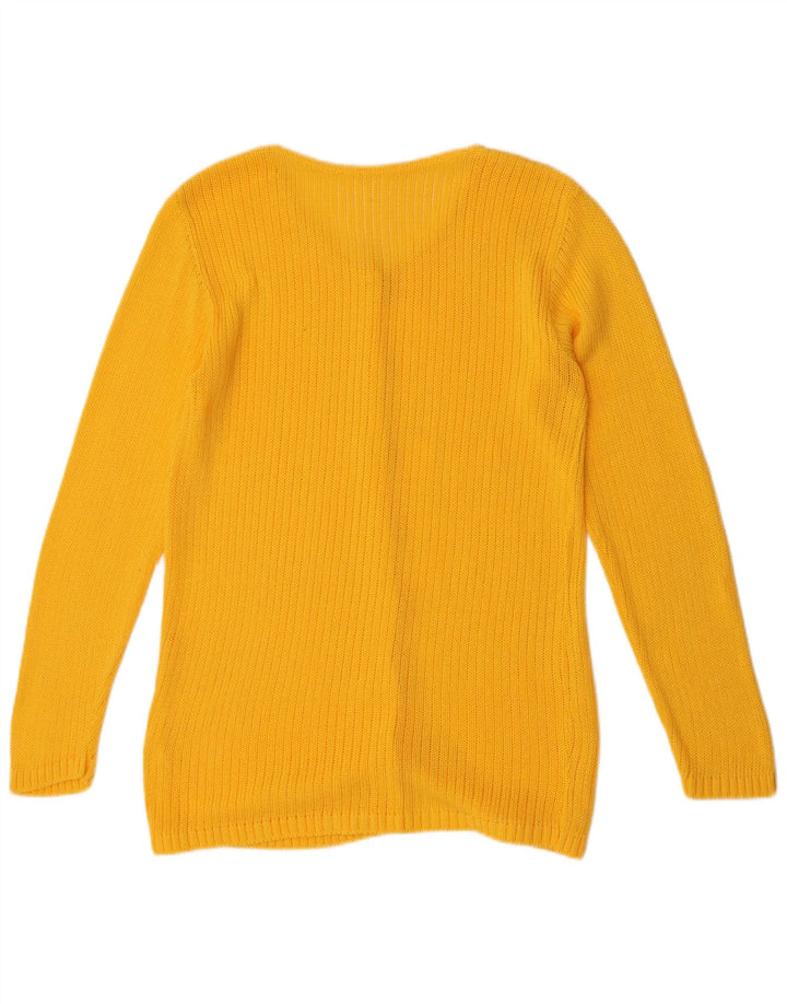 VINTAGE Pull Cardigan Femme UK 14 Jaune Moyen