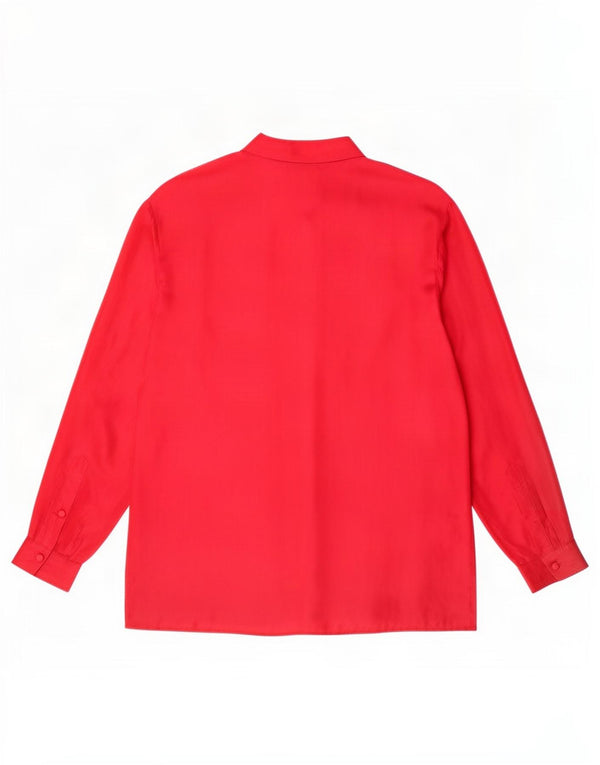 vintage Femme Chemise surdimensionnée Blouse UK 10 Petite Soie Rouge