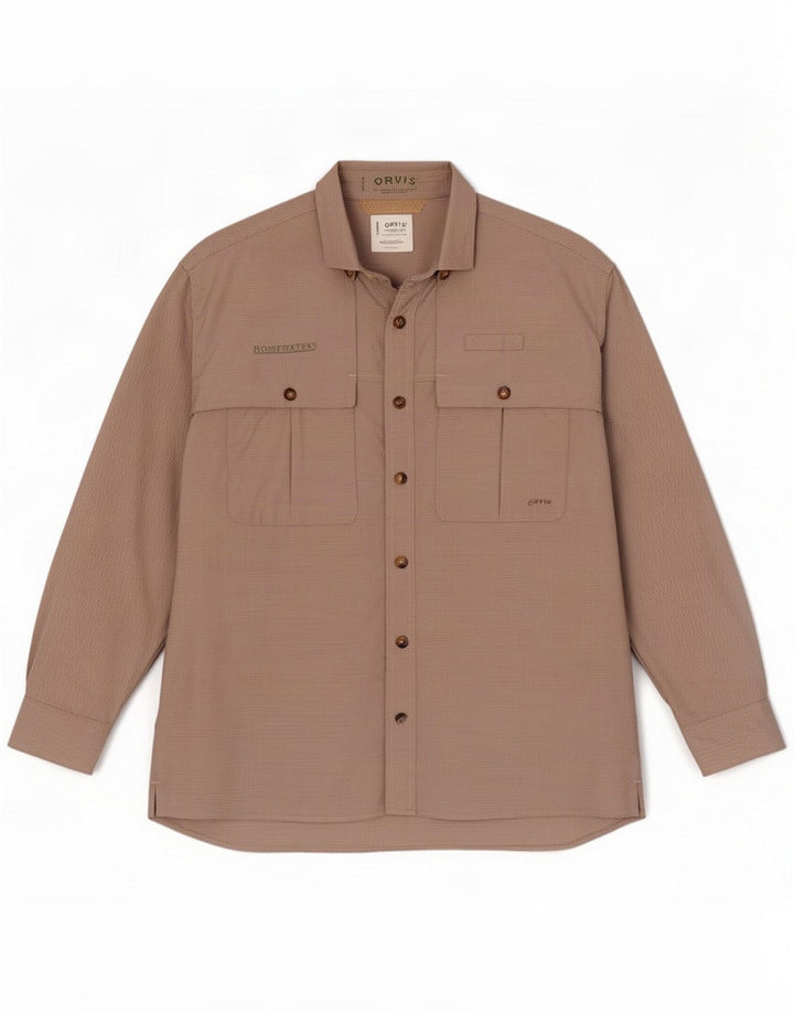 Orvis Chemise de voyage pour homme Large Beige Vichy Polyester