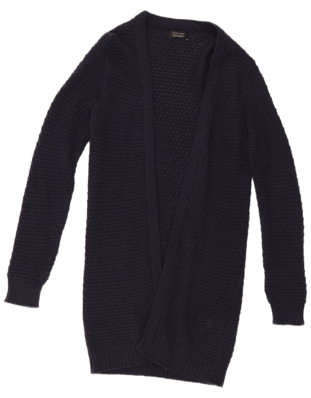 ZARA Homme Cardigan Ouvert Pull Bleu Marine Moyen Coton