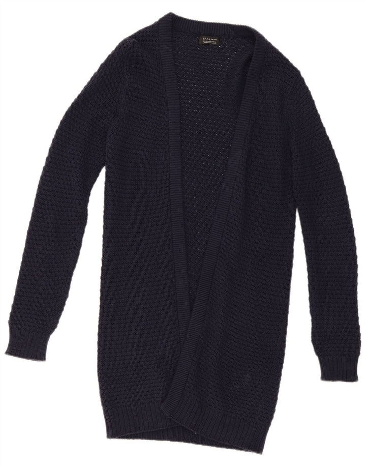 ZARA Homme Cardigan Ouvert Pull Bleu Marine Moyen Coton