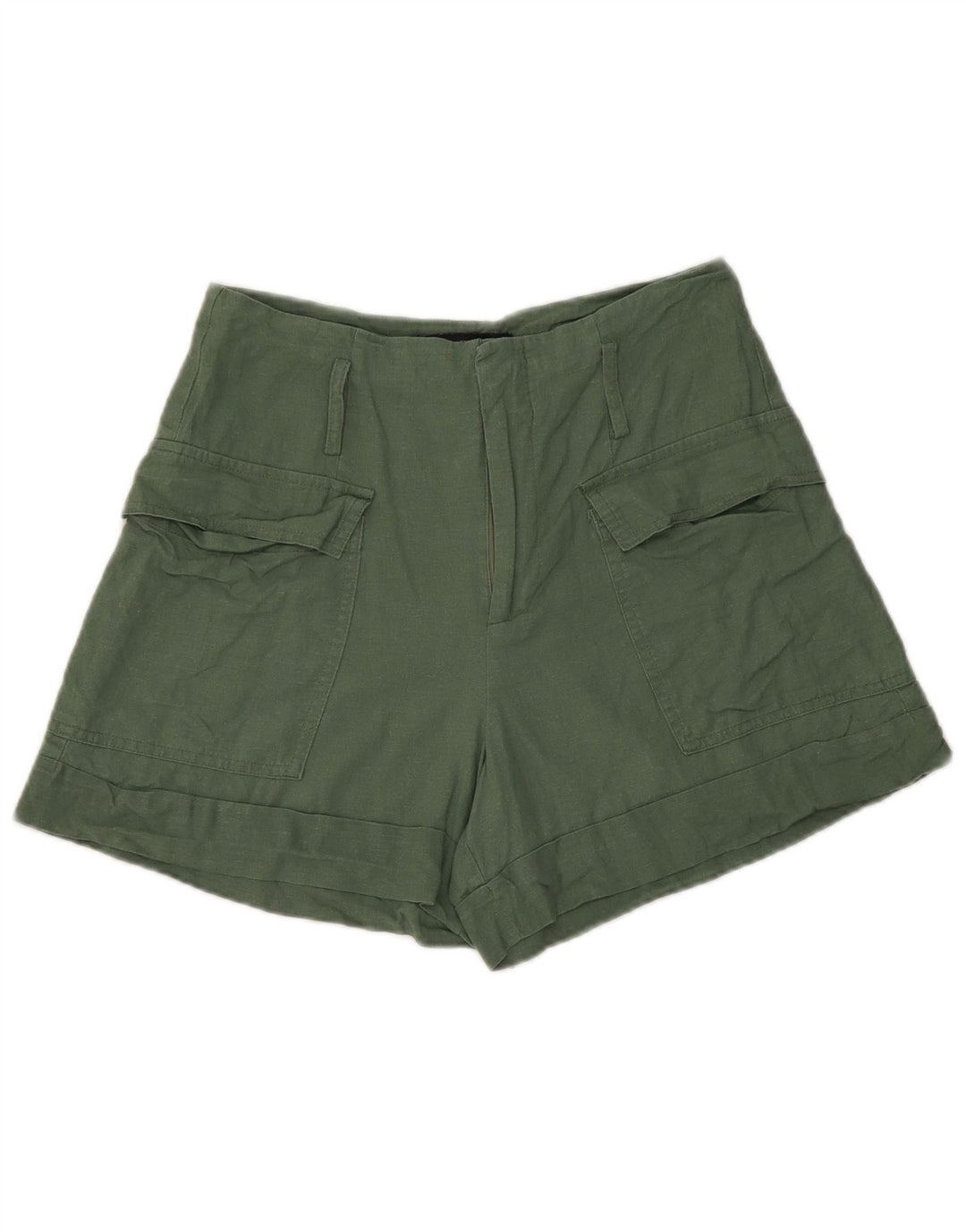 Zara Short Cargo Femme Petit W26 Lin Vert