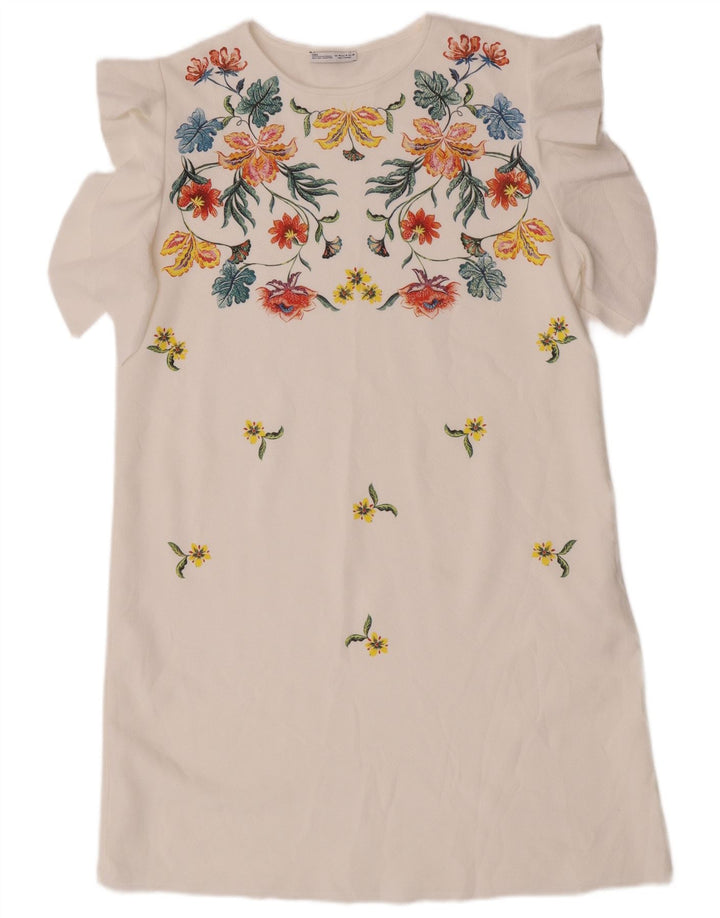 Zara Robe droite pour femme UK 44 Polyester floral blanc moyen