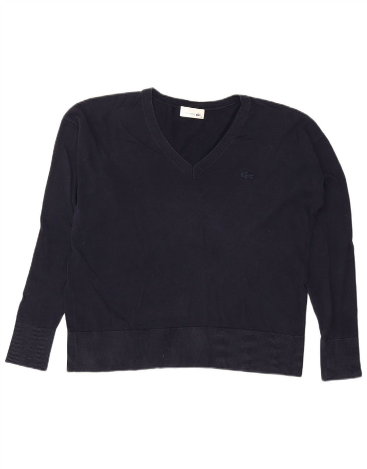 Lacoste Pull col V femme taille 40 coton bleu marine moyen
