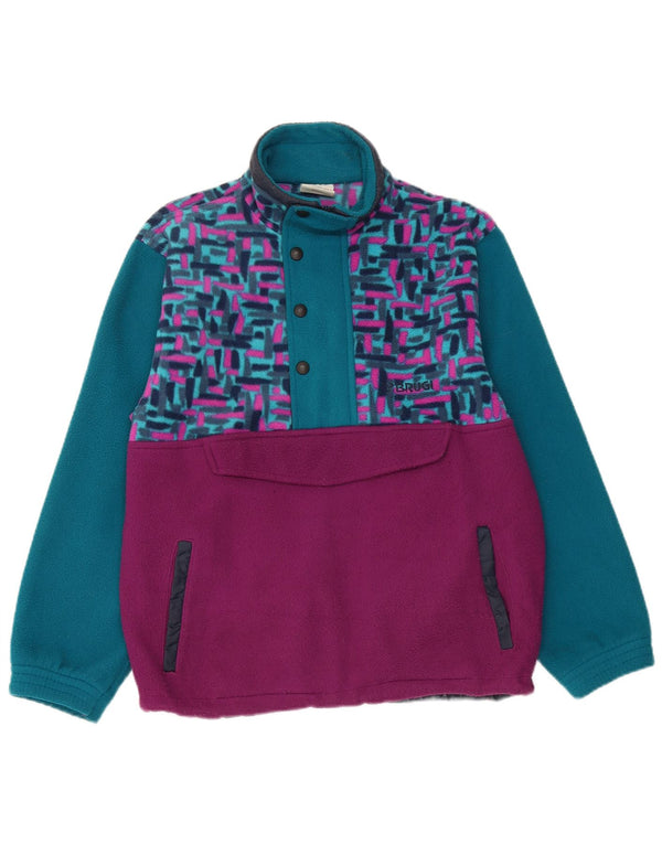Brugi Pull polaire à col zippé pour homme Petit polyester géométrique bleu