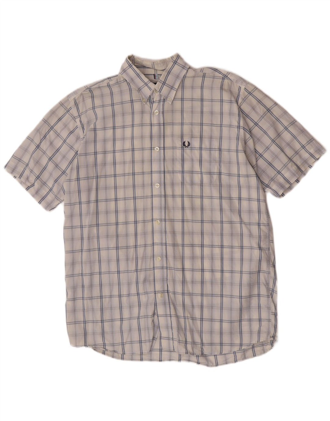 Fred Perry Chemise à manches courtes pour homme en coton à carreaux blancs