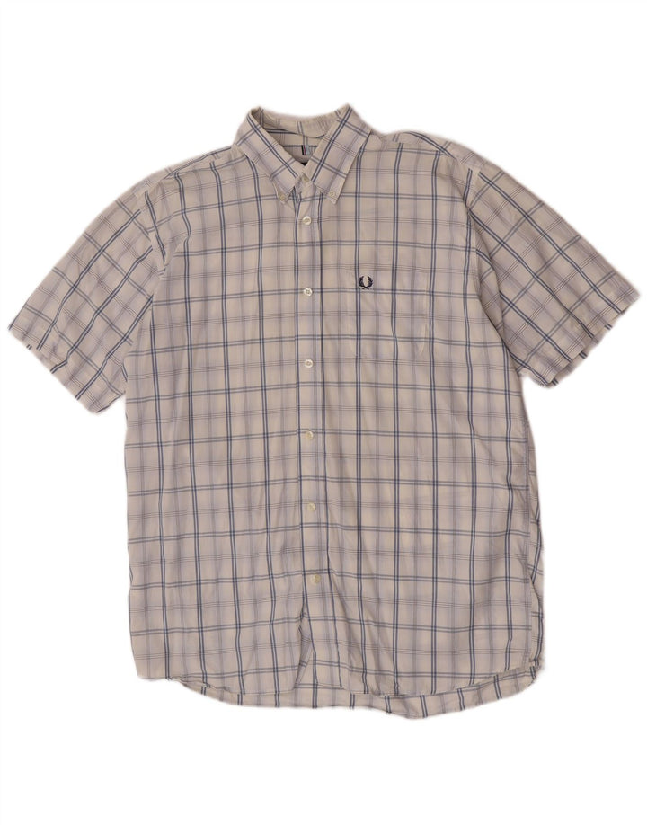 Fred Perry Chemise à manches courtes pour homme en coton à carreaux blancs