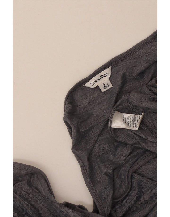 CALVIN KLEIN Débardeur Femme UK 14 Large Gris Rayé Polyester