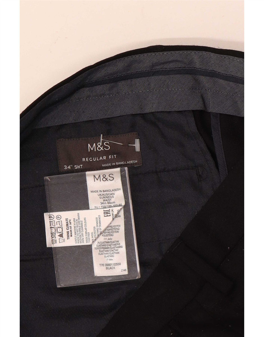 Marks & Spencer Pantalon Chino Coupe Regular Homme W34 L29 Laine Noir