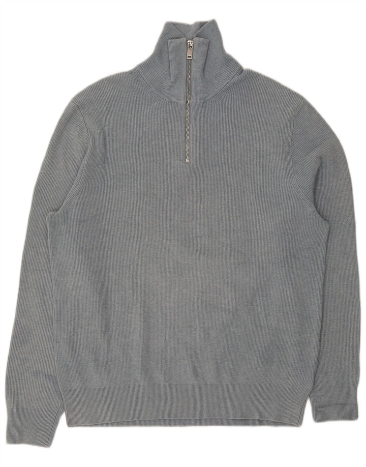 Marks & Spencer Pull à col zippé pour homme, grand bleu, polyester