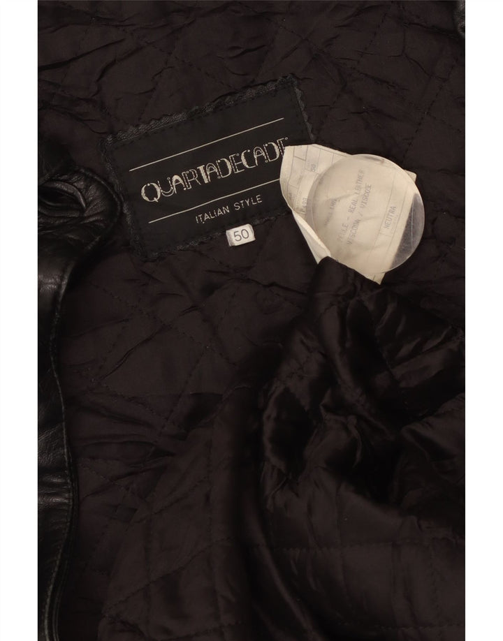 VINTAGE Manteau en cuir surdimensionné pour femme IT 50 XL Cuir noir