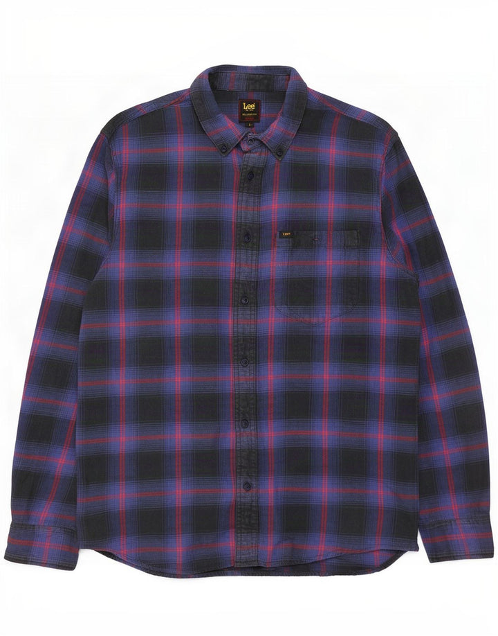 Lee Chemise en flanelle coupe décontractée pour homme, petit carreaux en coton bleu marine