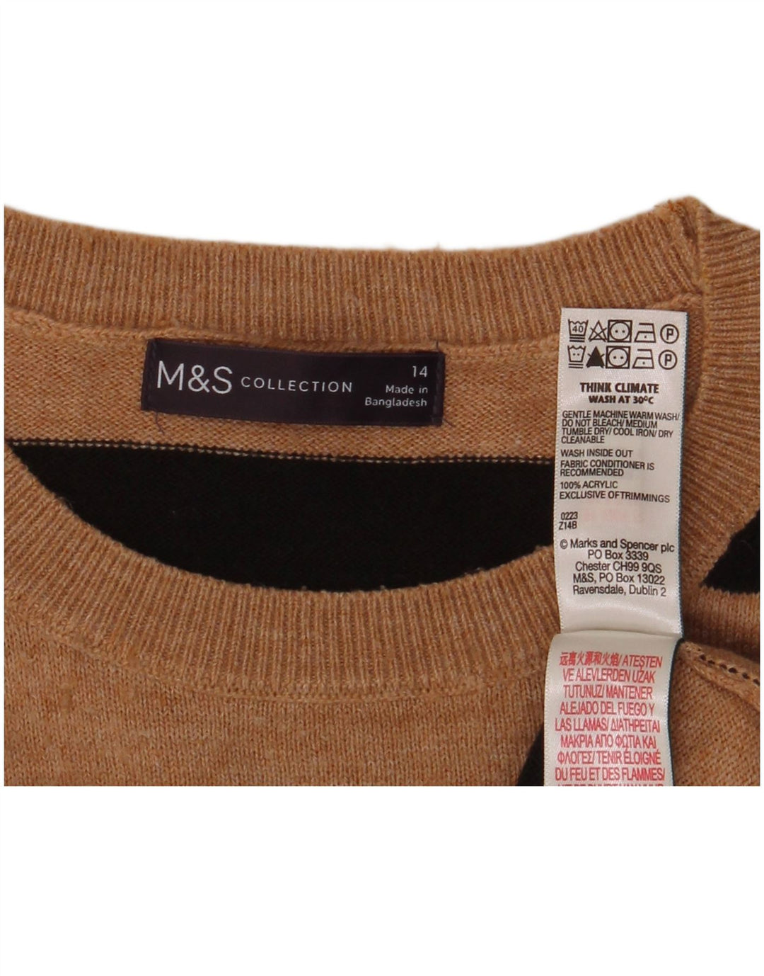 Marks & Spencer Pull à col rond pour femme UK 14 Marron moyen rayé
