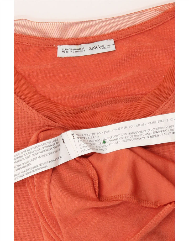 Zara Femme Top Manches Longues UK 14 Polyester Orange Moyen