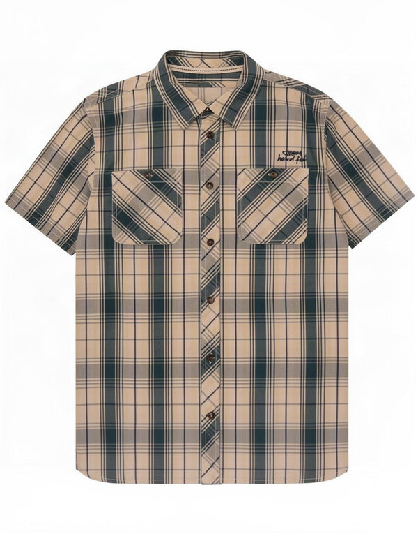 Weird Fish Chemise à manches courtes pour hommes en coton à carreaux vert moyen