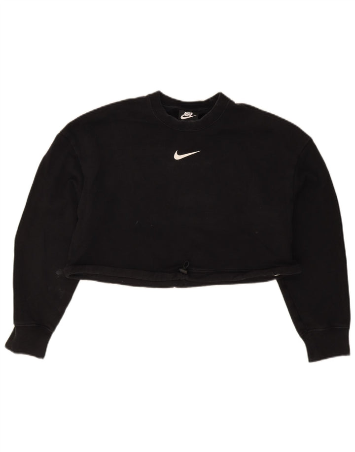 Nike Womens Graphic Crop Sweatshirt Jumper UK 12 Moyen Noir Coton