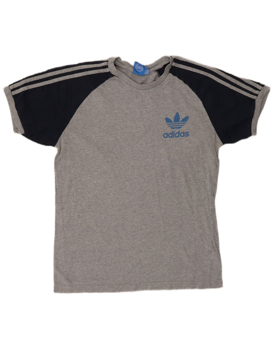ADIDAS T-Shirt Femme UK 14 Gris Moyen Colourblock Coton