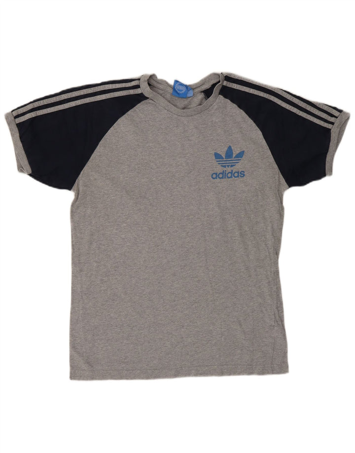 ADIDAS T-Shirt Femme UK 14 Gris Moyen Colourblock Coton