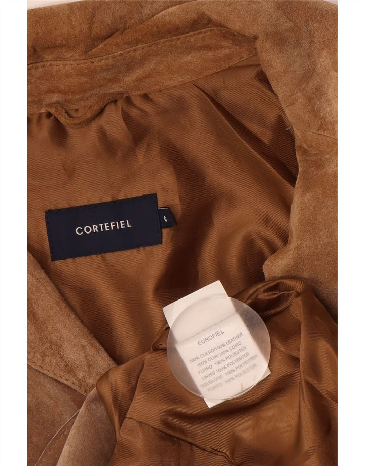 Cortefiel Veste blazer en daim à 5 boutons pour femme UK 14 Cuir marron moyen