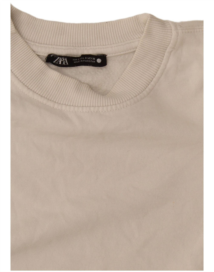 Zara Womens Crop Sweatshirt Jumper UK 10 Petit Blanc