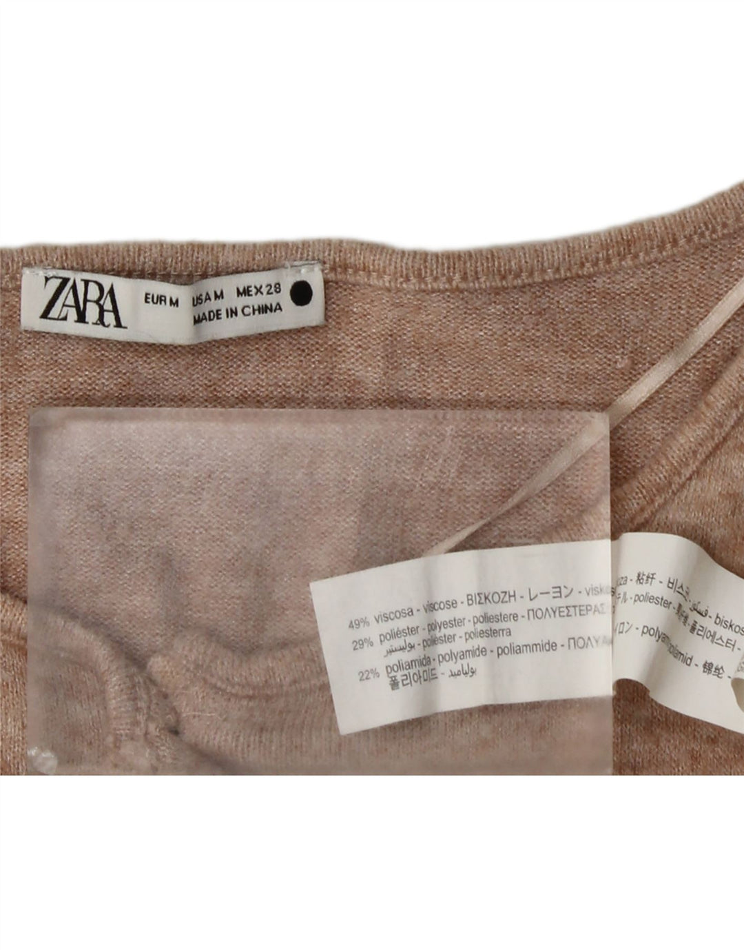 Zara Cardigan court pour femme UK 14 Viscose beige moyen