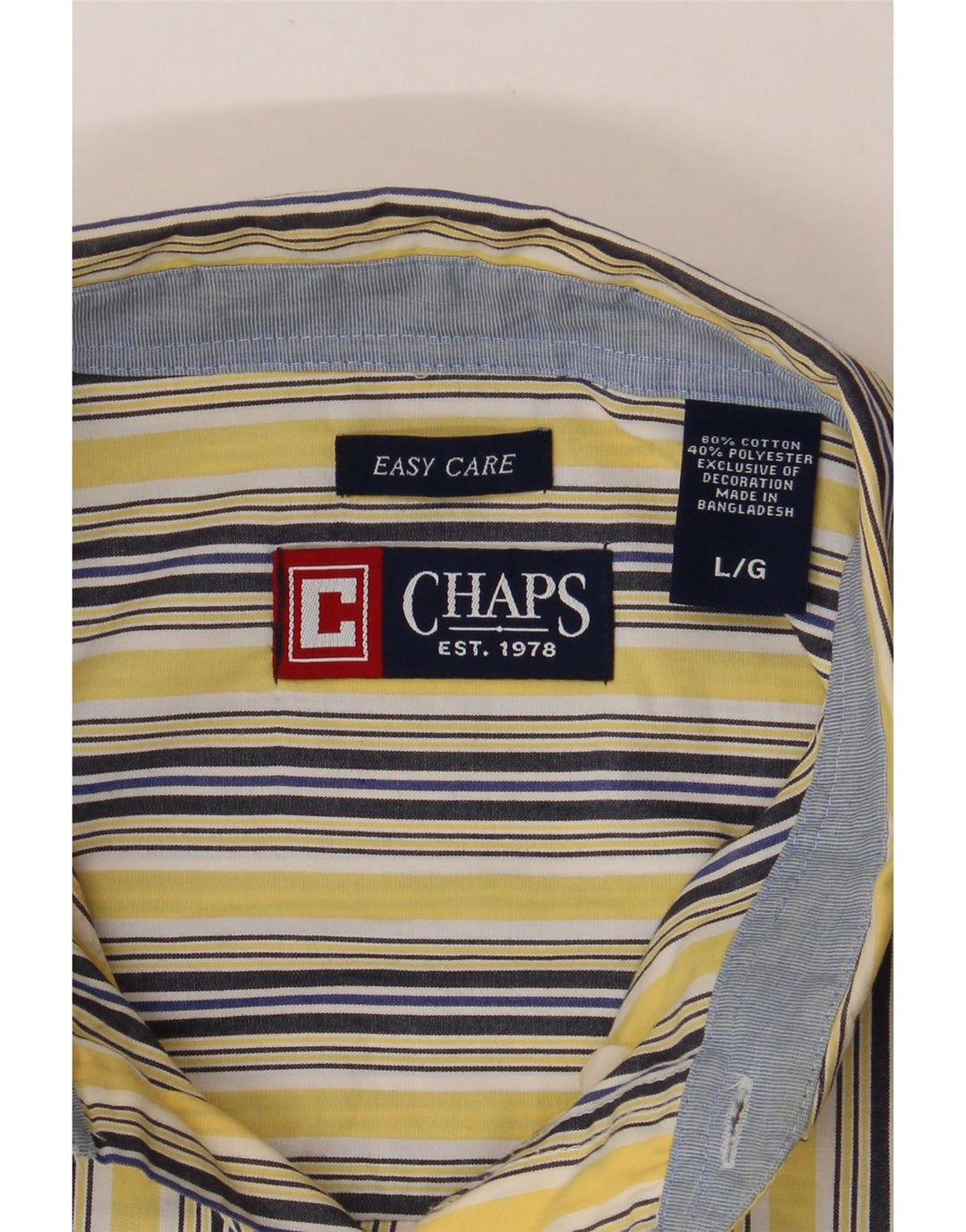 CHAPS Mens Grant Fit Shirt Large Yellow Striped Cotton Vintage Chaps and Second-Hand Chaps from Messina Hembry 
