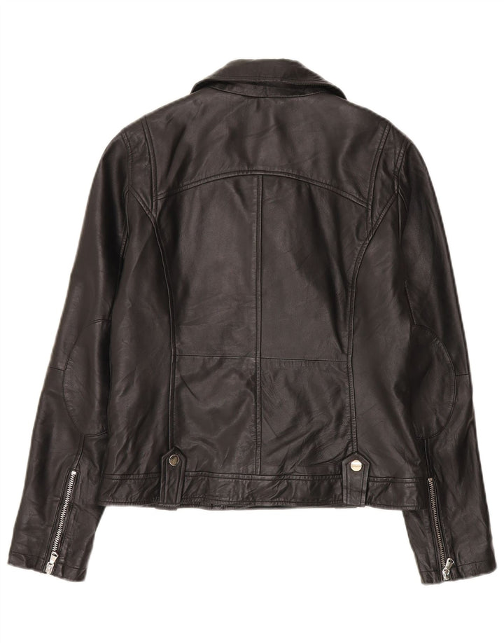 Conbipel Blouson Motard En Cuir Femme IT 40 Petit Cuir Noir