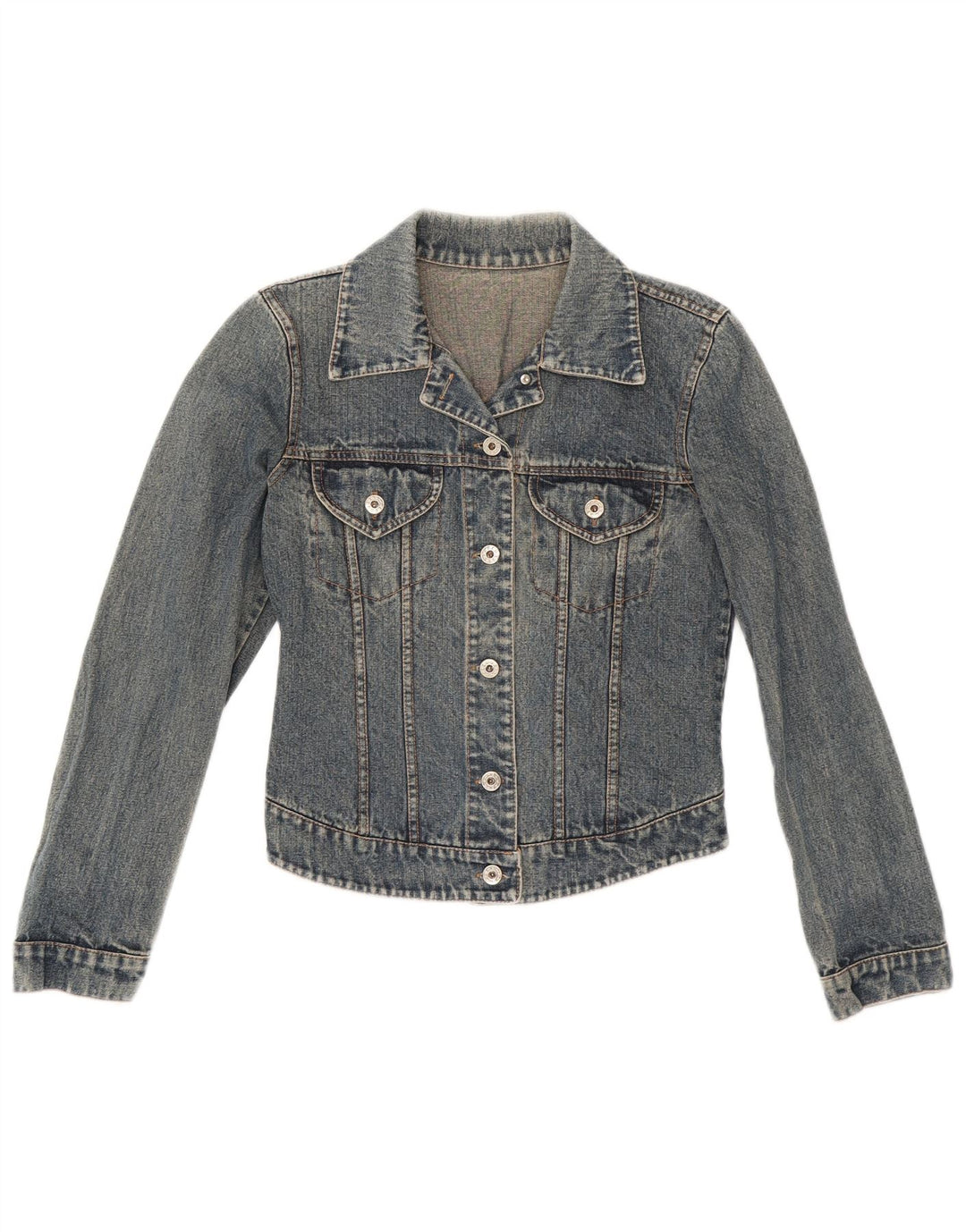 veste en denim crop femme vintage UK 4 XS Bleu