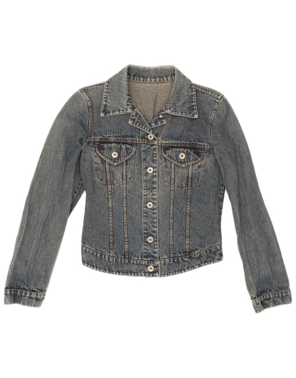 veste en denim crop femme vintage UK 4 XS Bleu