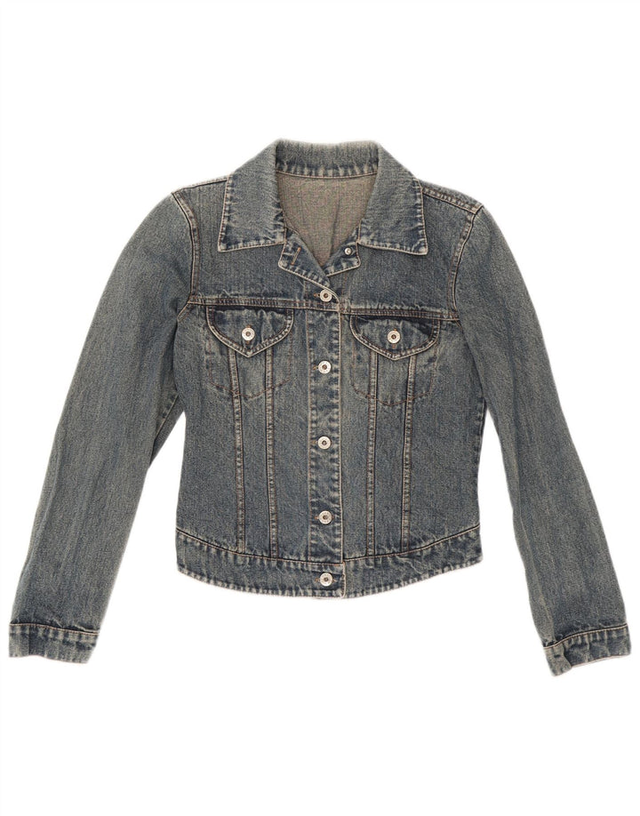 veste en denim crop femme vintage UK 4 XS Bleu