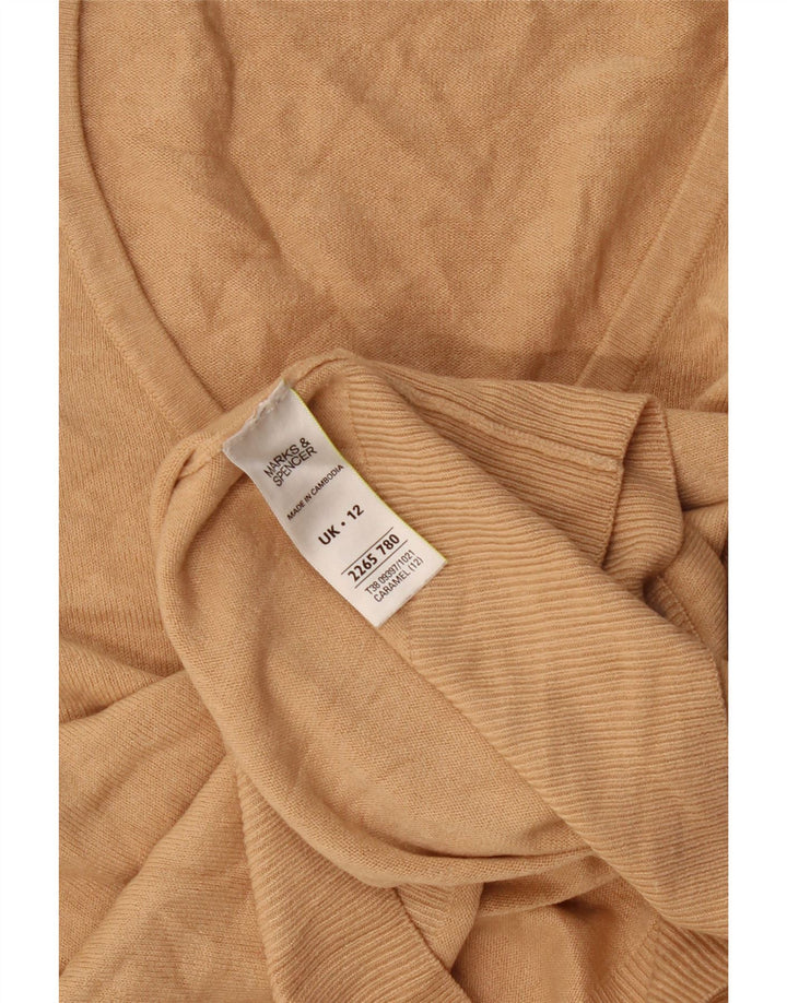 Marks & Spencer Pull col en V pour femme UK 12 Acrylique beige moyen