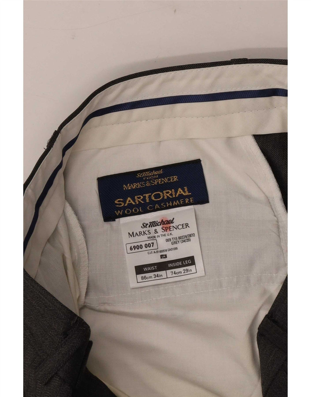 Marks & Spencer Pantalon de Costume Droit Homme W34 L29 Gris Laine