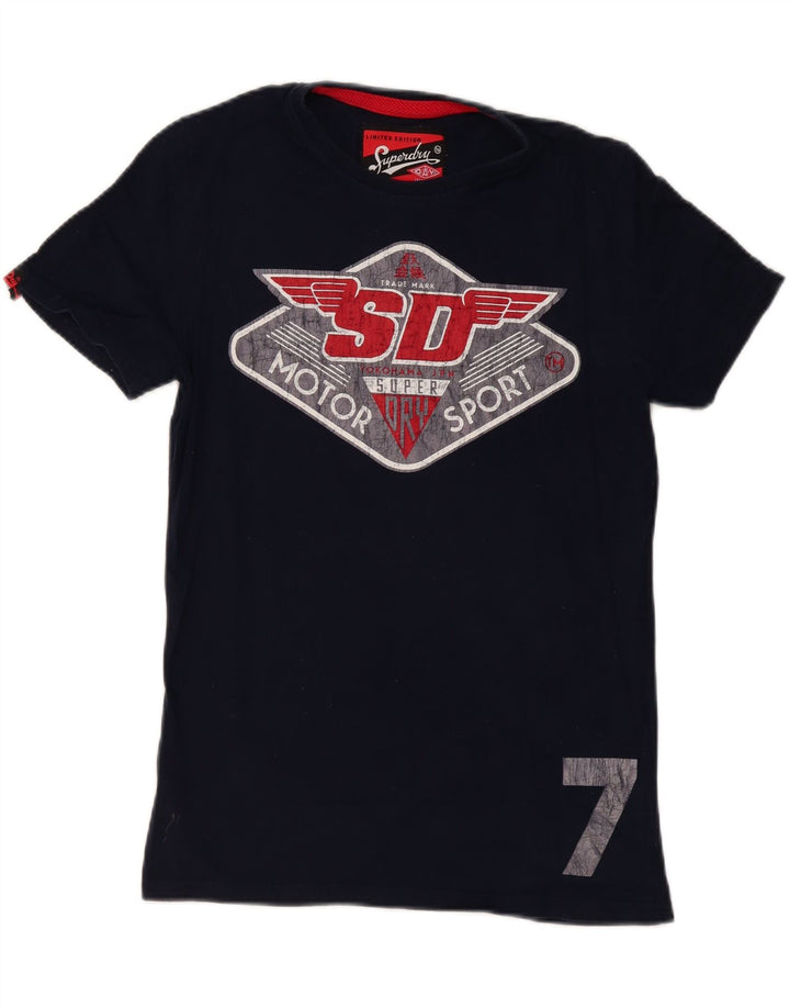 SUPERDRY Mens Classics Graphic T-Shirt Top Medium Navy Blue Cotton