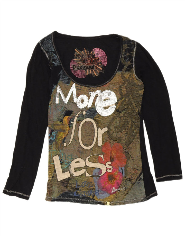 DESIGUAL Haut graphique à manches longues pour femme UK 12 Medium Noir Designer